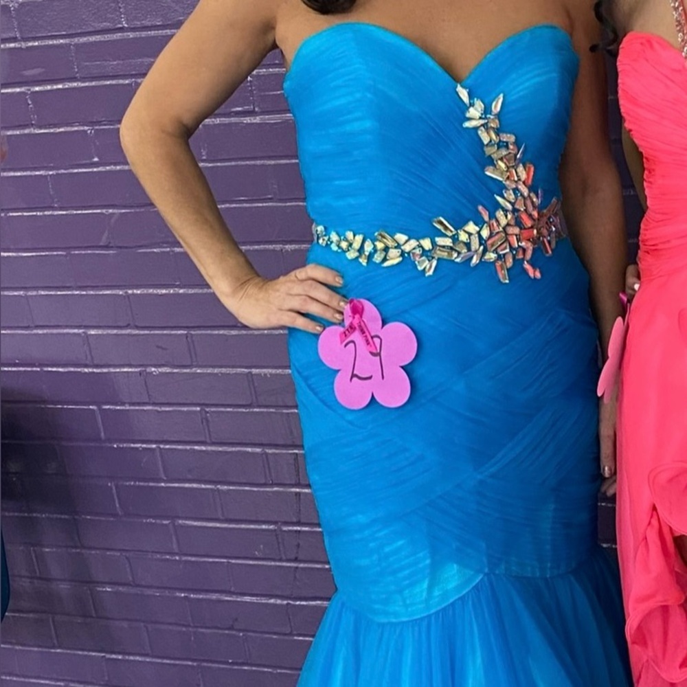 Strapless Blue Dress with Embellishments